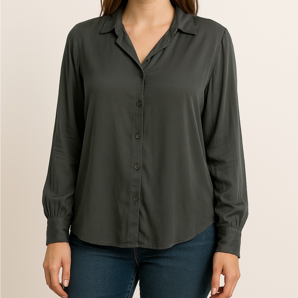 Zara Shirt Women Size‎ XXL Gray Viscose Blouse Button Down Long Sleeves flowy